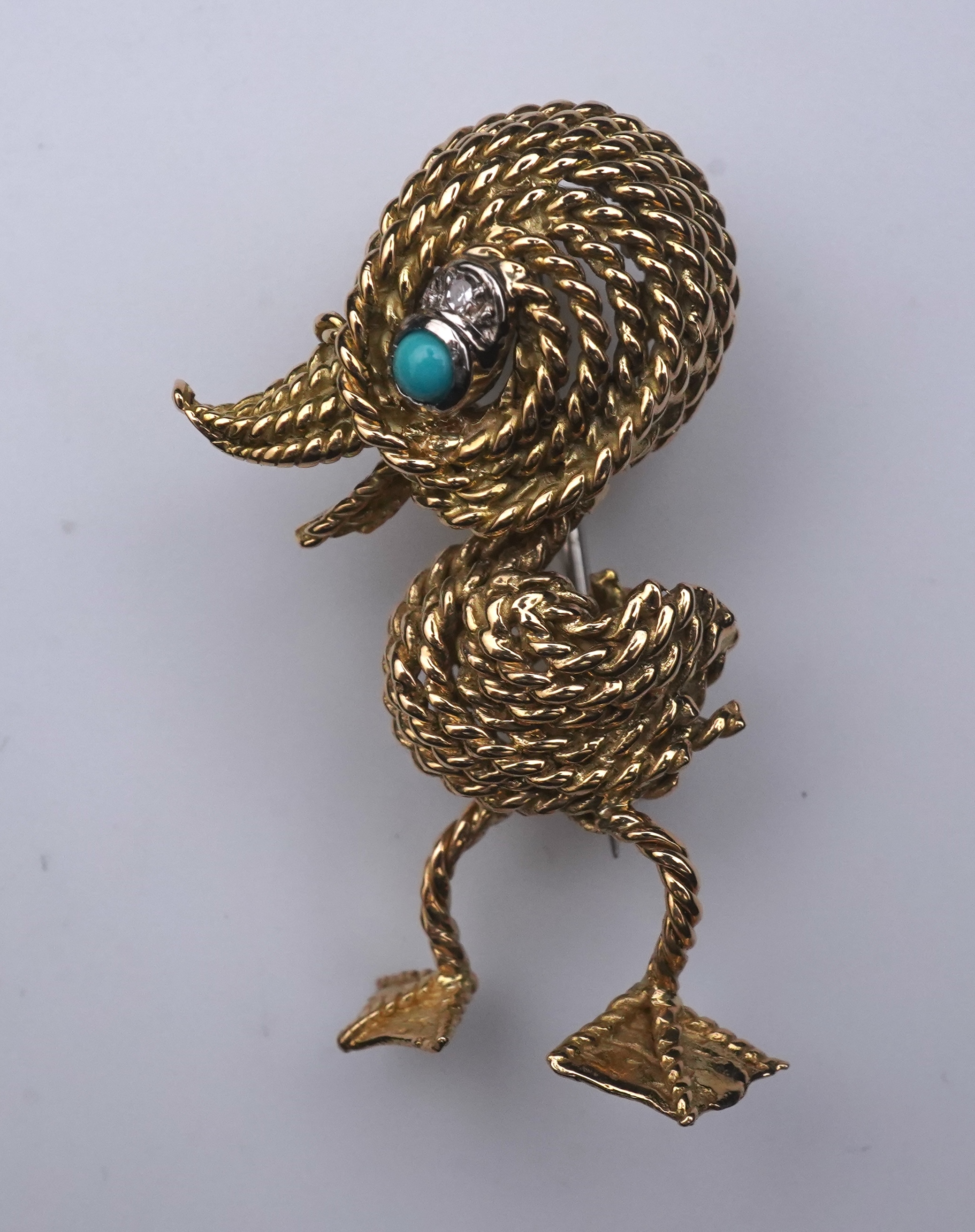 An 18ct gold, turquoise and diamond novelty brooch, circa 1961